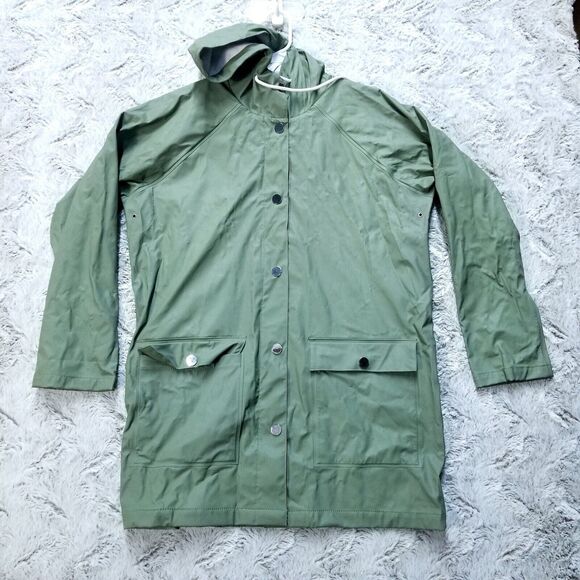H&M Logg Label Of Graded Womens Rain Jacket Slicker Size Small Green Coating - Picture 1 of 11